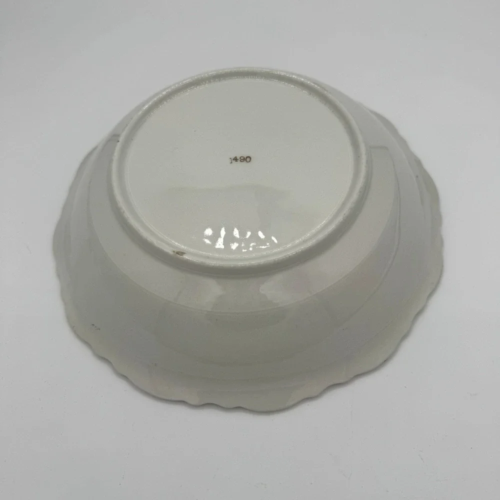Vtg German Lusterware Porcelain Serving Bowl Yellow Cabbage Rose Grannycore‎